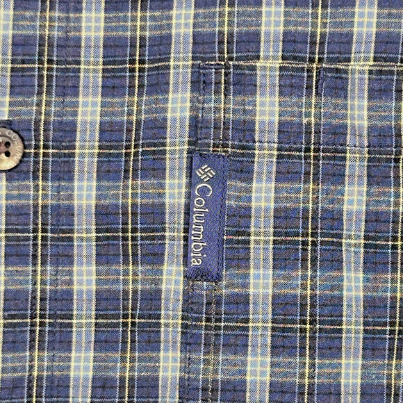 Columbia Mens Button Down Shirt Medium Blue Plaid Long Sleeve Cotton Outdoor - Picture 2 of 6